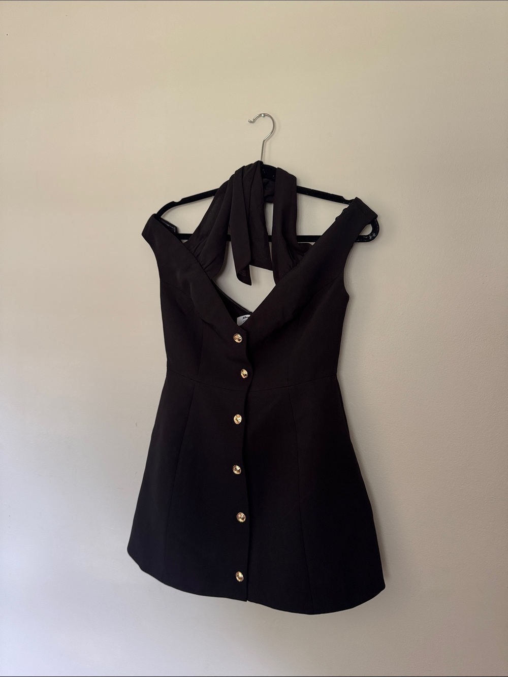Showpo Black Mini Dress with Gold Buttons